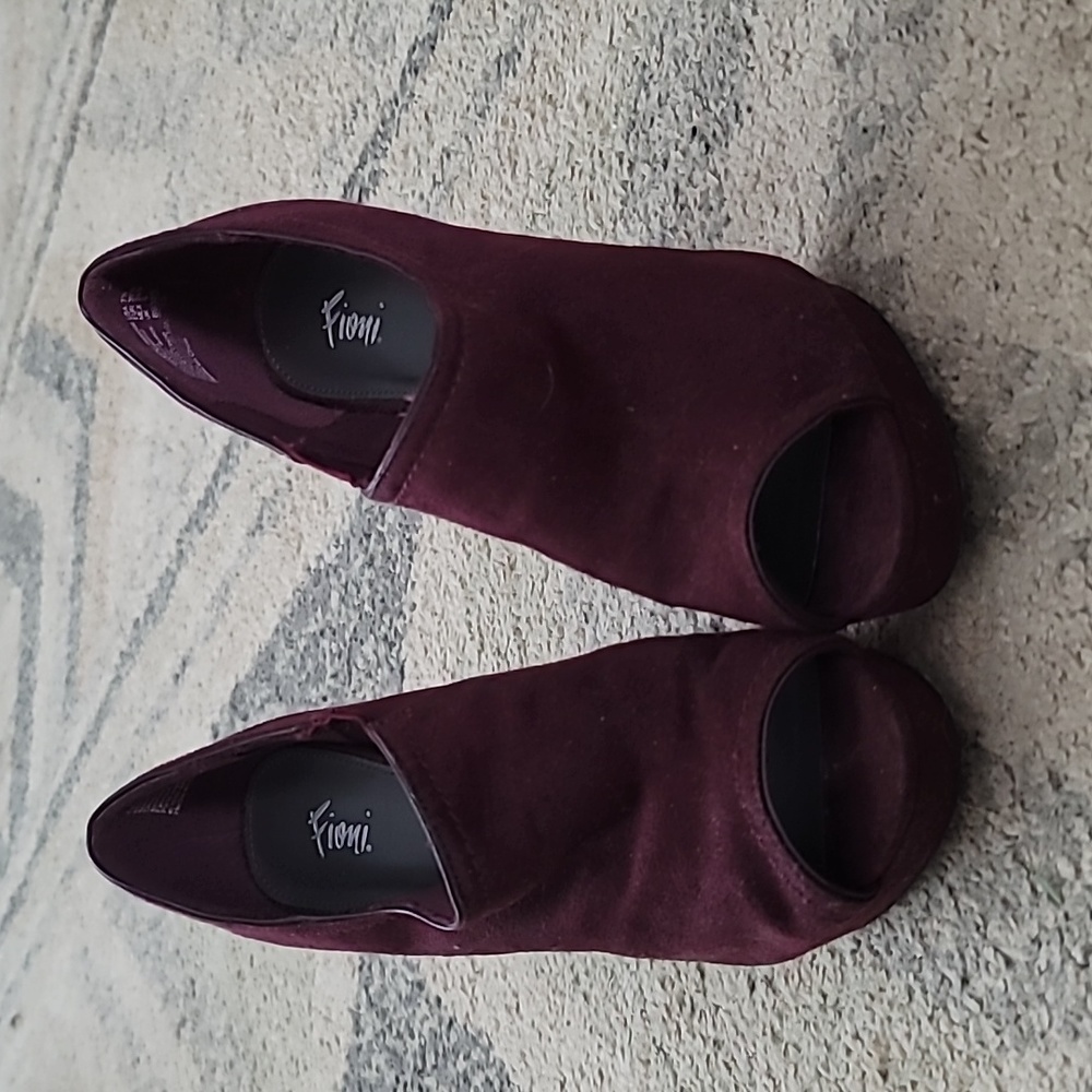Burgundy/Plum open toed booties